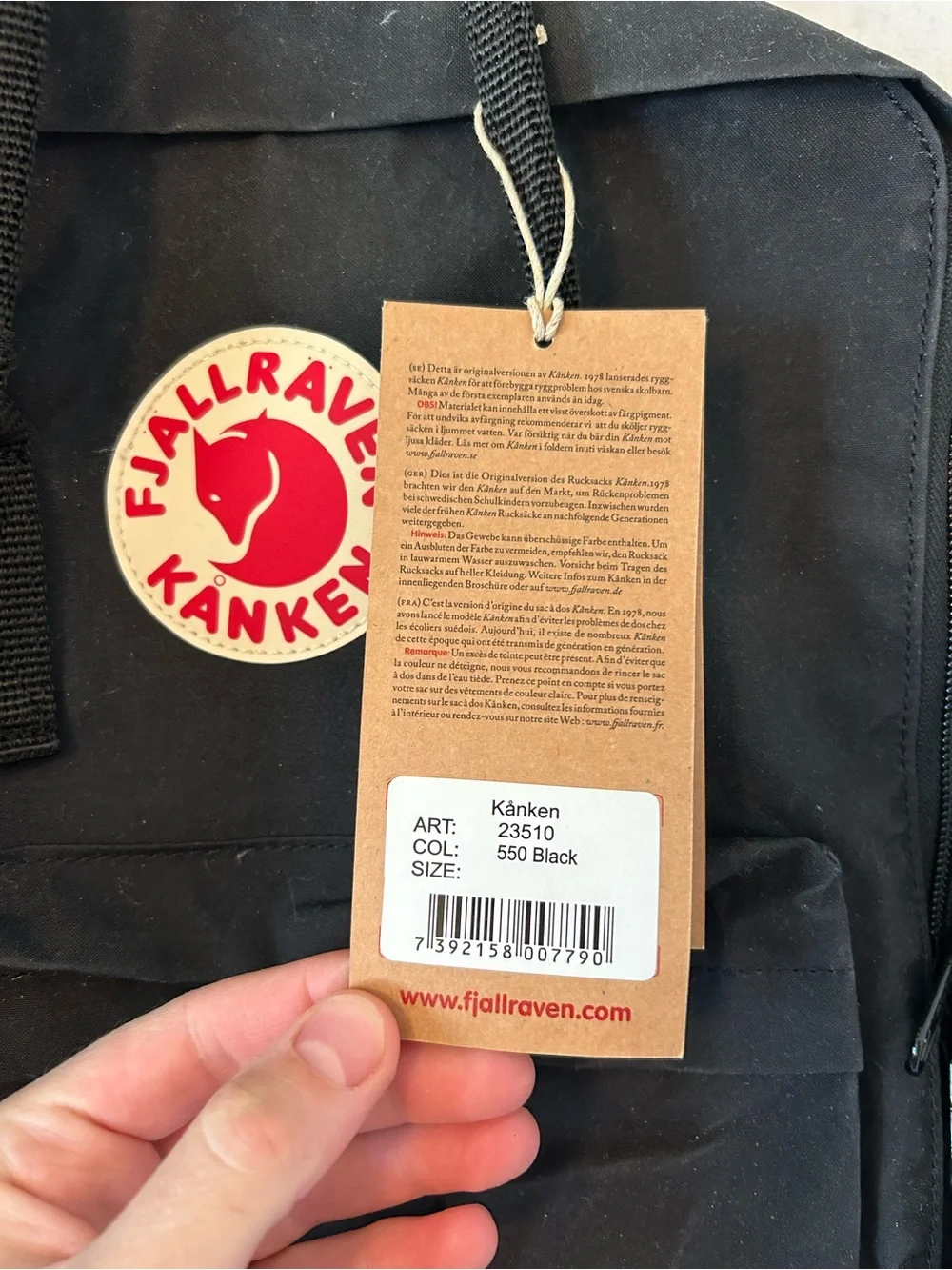Fjallraven Kanken Classic Kanken Backpack Black 23510 550 One Size NWT